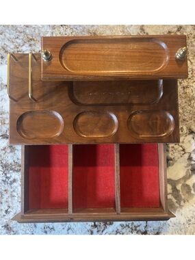 Vintage Wood 2-Tier Valet Vanity Men's Dresser Caddy w/ Drawer - Nice MCM Piece